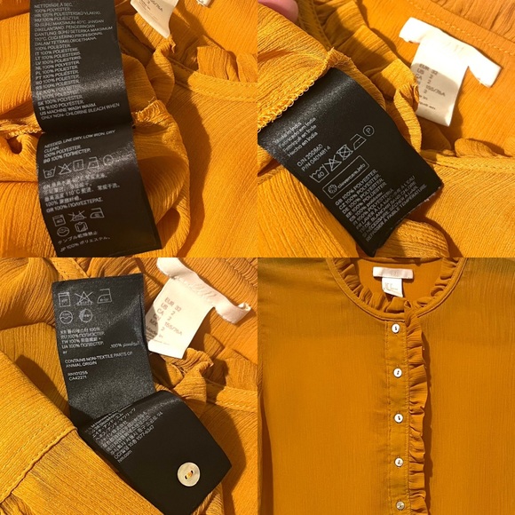 H&M gorgeous ruffled half button chiffon/crepe blouse in marigold/mustard. Sz XS - Picture 15 of 16